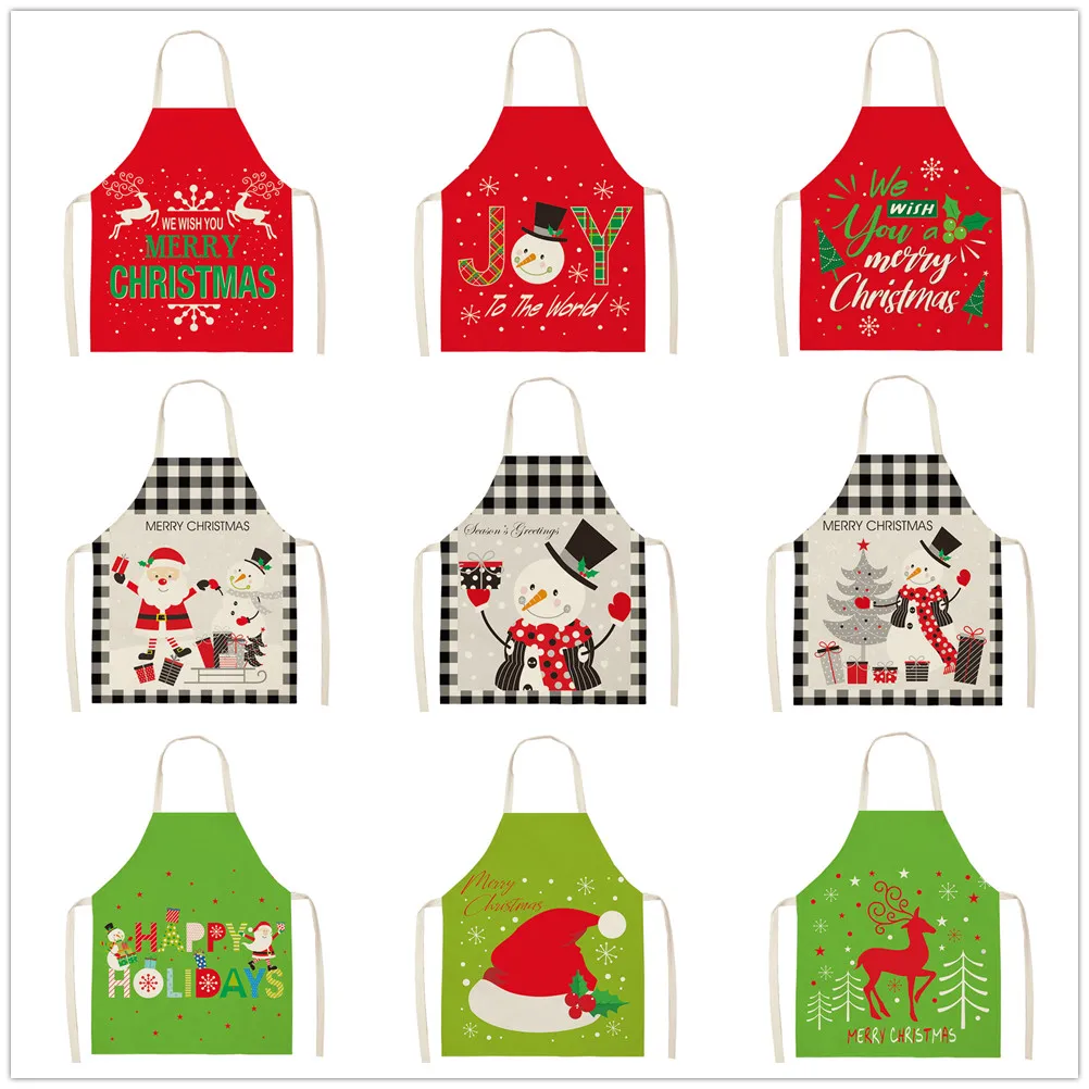 

Santa Claus Linen Apron Merry Christmas Snowman Cooking Sleeveless Bib Anti-greasy Kitchen Supplies Chef Apron 66x47cm