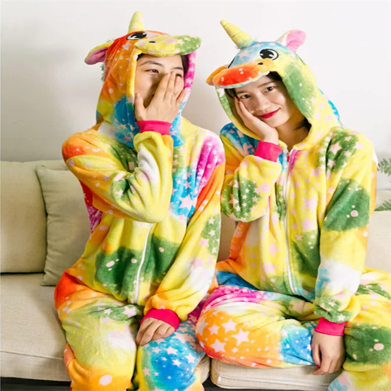 

Unisex Colored Pegasus Onesie Cosplay Pajama Animal Kigurumis Women Warm Jumpsuit Couple Overall Soft Flannel Sleepwear