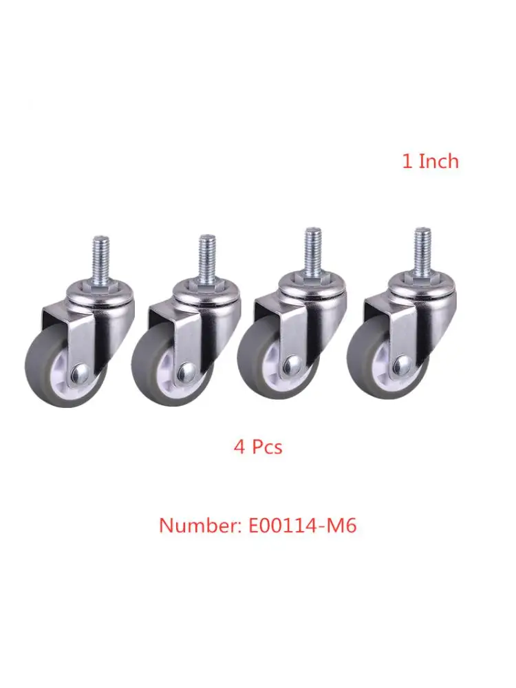 4 Pcs/Lot Casters 1 Inch Gray Tpe Screw Caster, M6 Silent Wheel
