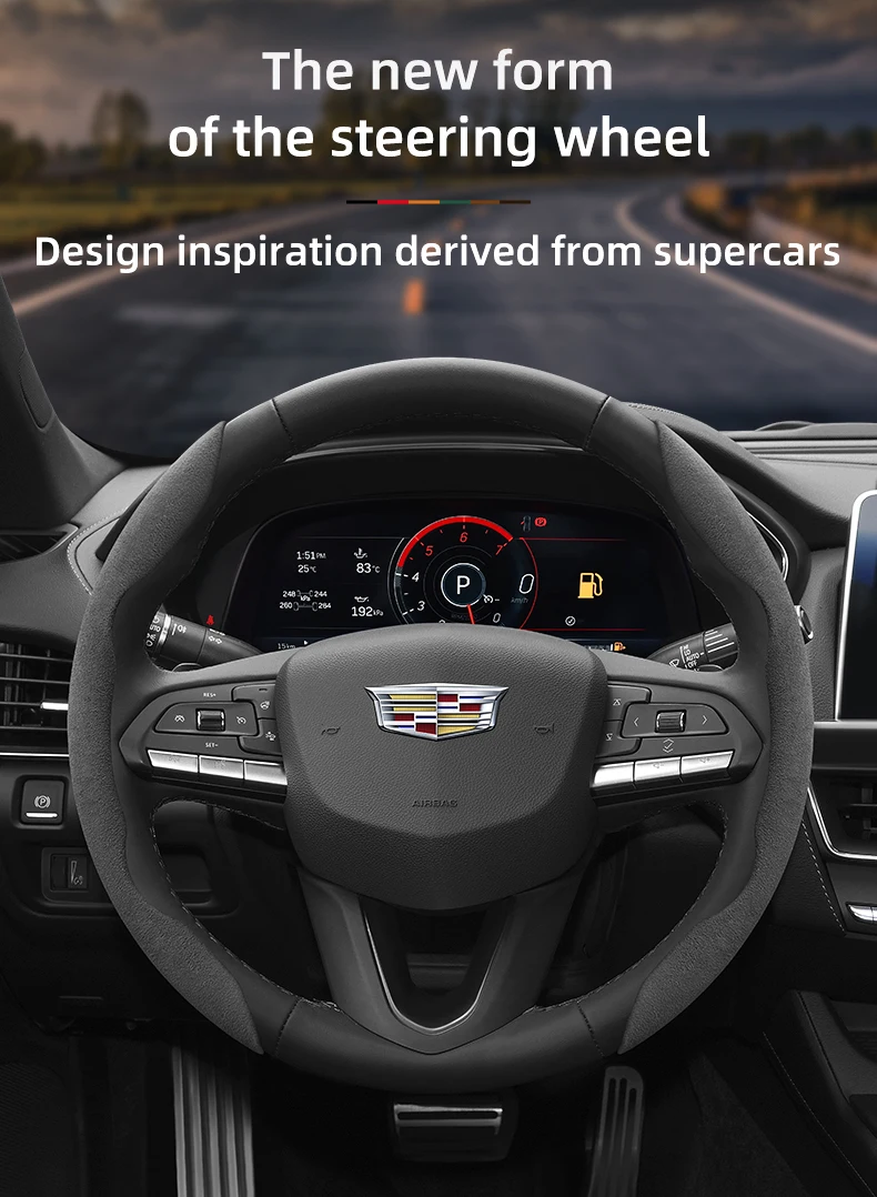 Für Cadillac Wildleder Snap-on Lenkradbezug 2-teiliges Set 3-teiliges Set CT4 CT5 CT6 XT4 XT5 XT6 Escalade CTS SRX ATS Lyriq – Detail 3
