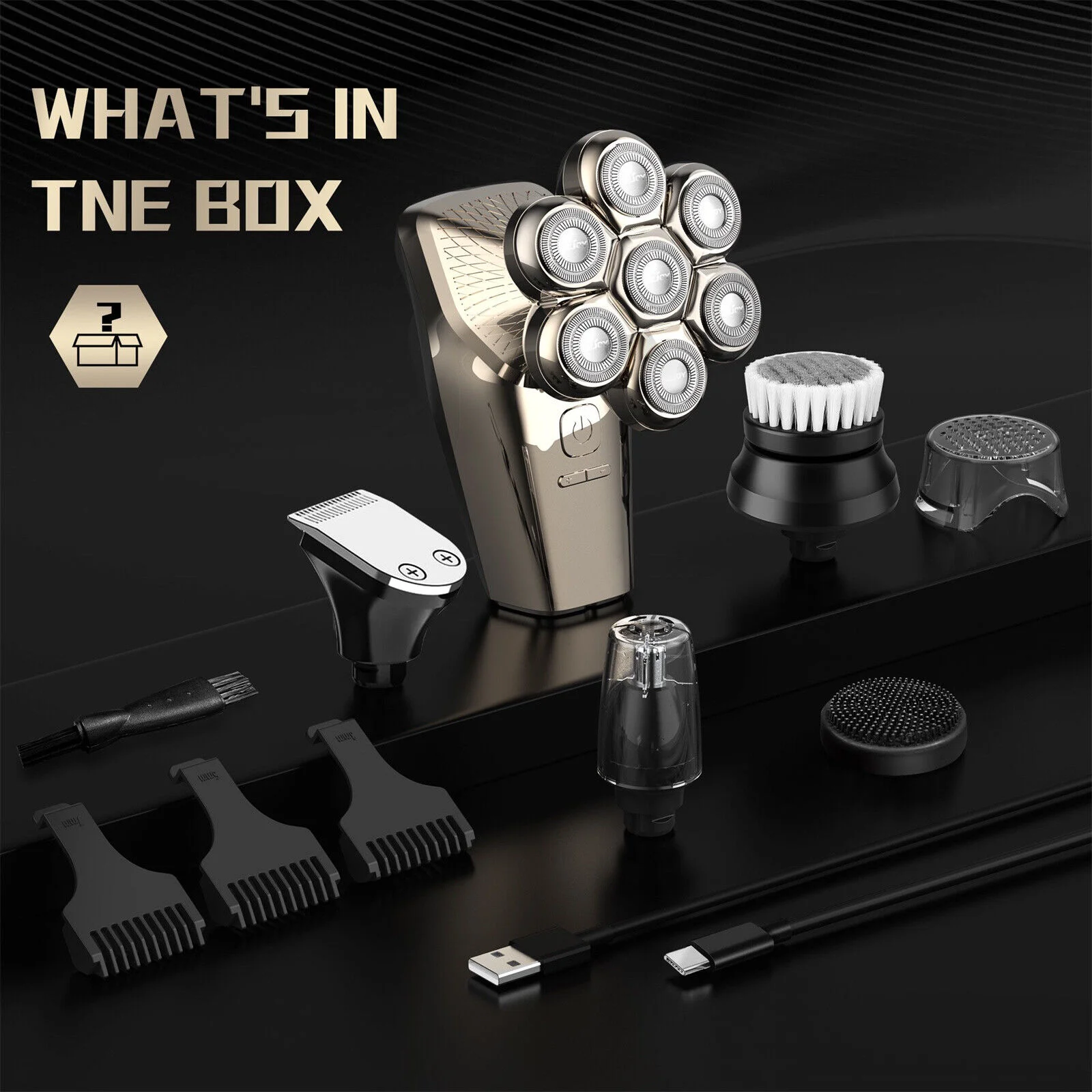 Sejoy 5 In 1 Electric Head Shaver for Bald Men Elctric Shaver 7D Cordless Razor 6