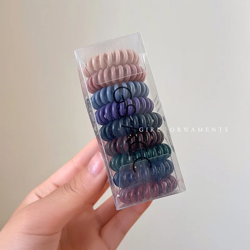 Spiral No-Crease Hair Tie Set - 9 Elastic Coil Scrunchies