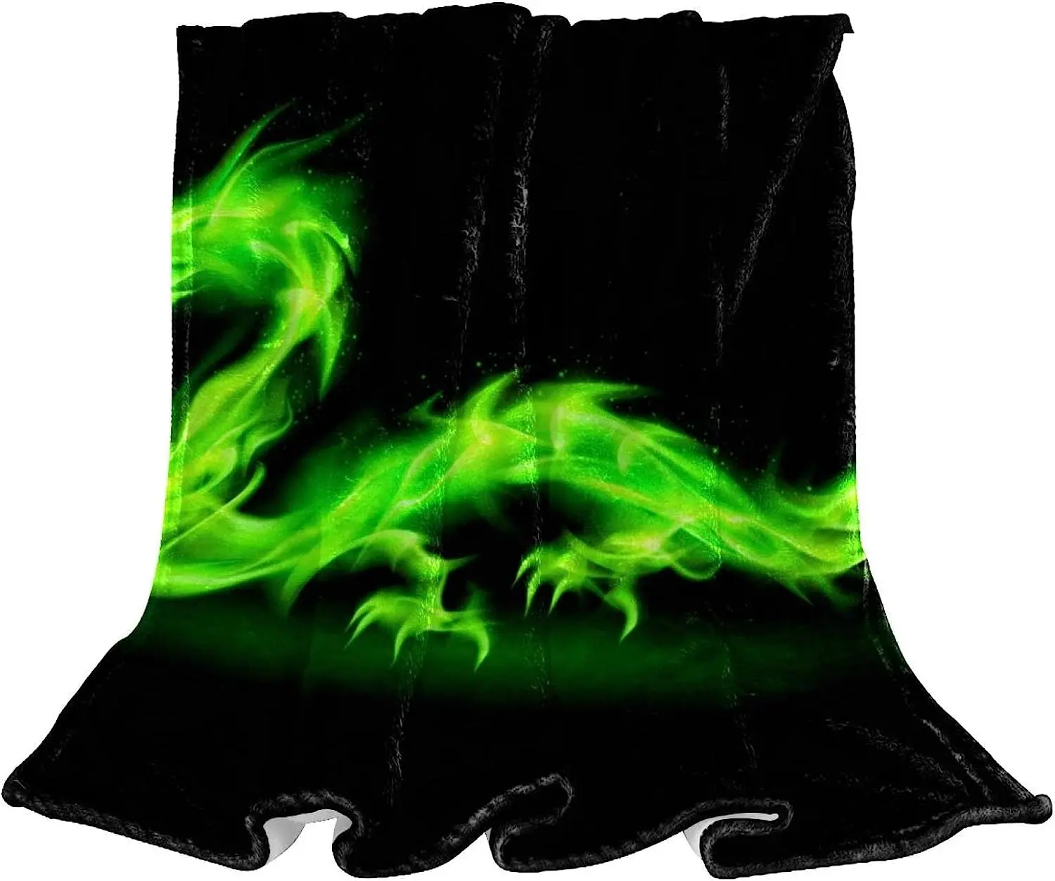 

Plush Blanket Throw Blanket Warm Cozy Soft Microfiber Blankets, Fire Art Green Dragon