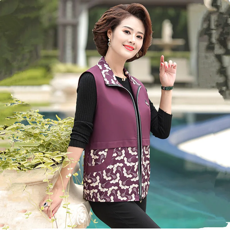 UHYTGF Women's Spring Jacket 2022 New Stitching Casual Short Vest Female Zipper Loose Large Size Waistcoat Mom Thin Top 5XL 1968
