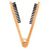 Wooden V-Shape Hairdressing Comb with Double Brushes - Anti-Static Hair Straightening Tool for Styling 3