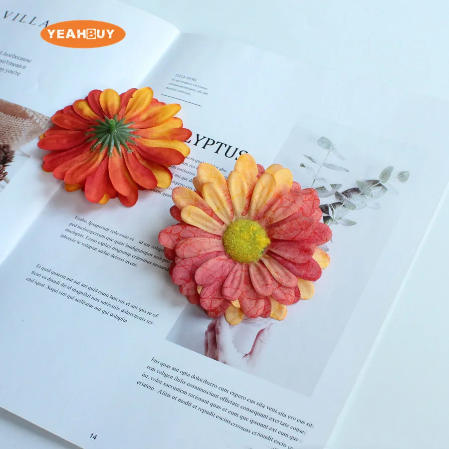 14 Farben 9 cm künstliche Seide große Gänseblümchen Blumenköpfe Hochzeitsstrauß Dekoration Haarnadel Kranz DIY Zubehör Festival Lieferant – Detail 6