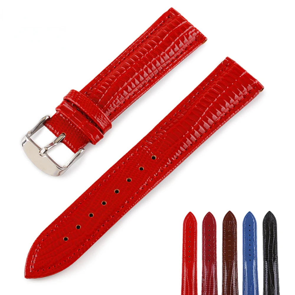 6 Colors Available 12Mm-24Mm Universal Lizard Pattern Watchband Shiny Leather Watch Strap Accessories