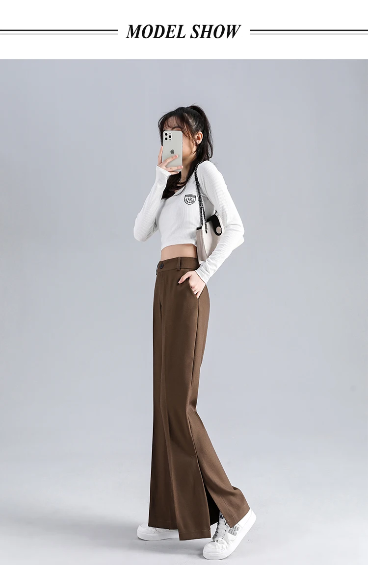 grey sweatpants Fashion Spring 2022 Women's Pants Split Drap Straight Trousers High Waist Office Suit Pants Elegant Female Casual Clothing white capris