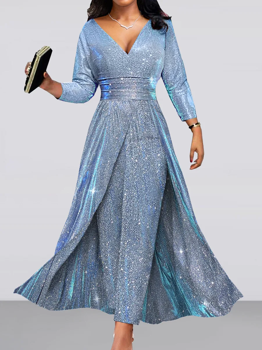 SKMY 2023 European and American banquet dress with double-sided sequin large skirt hem, sexy and fashionable jumpsuit pants