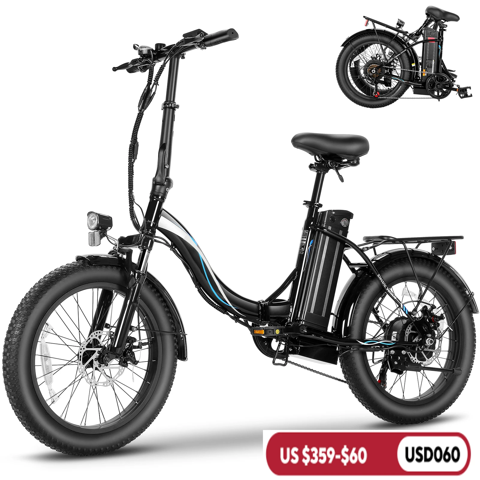20'' Step-Through Cruiser Folding Eletric Bike with 500W Powerful Motor 48V 10.4Ah 499.2Wh Removable Battery, , 7-speed System,