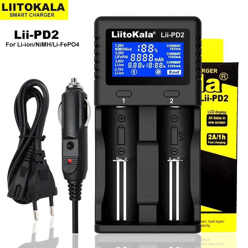 Battery Charger Battery Charger Adapter Liitokala lii-pd4 lii-PD2 lii-202 lii-402 Battery Charger 18650 3.7V 21700 Charger 14500 26650 1.2V AA NiMH Battery