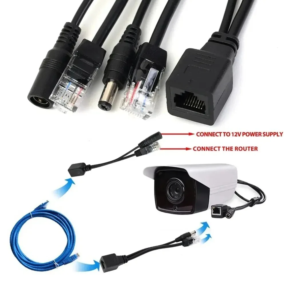 비디오 및 전원 어댑터가 포함된 1/2쌍 POE 분배기 POE 케이블 IP 카메라 익스텐더용 RJ45 12V 공급 모듈 인젝터