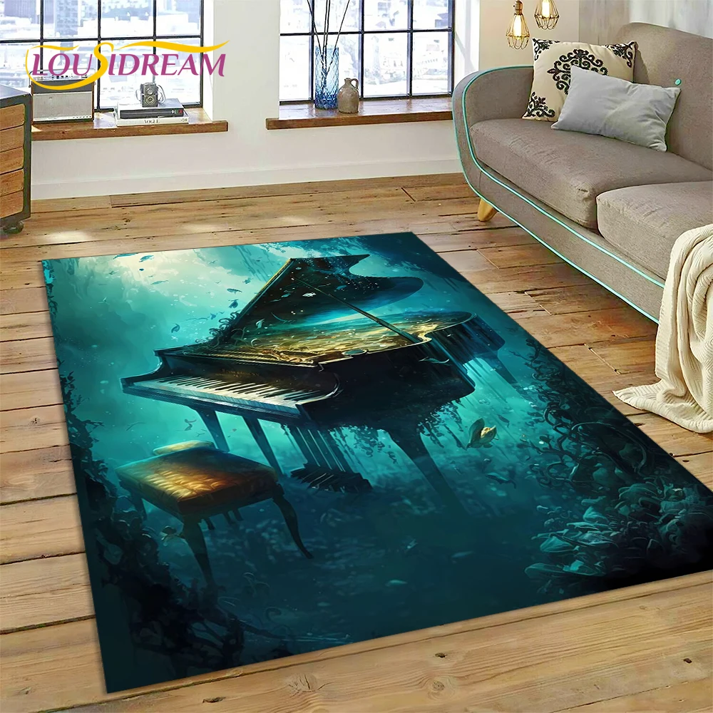 thumbnail image 1 of Alfombra con dibujos animados de instrumentos musicales con teclas de piano en 3D para el hogar, sala de estar, dormitorio, sofá, decoración, alfombra para niños, alfombra antideslizante, 1 of 5