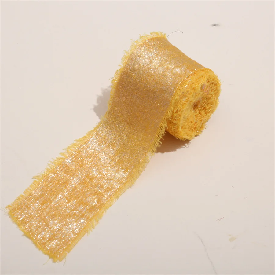 Luxurious Frayed Edged Satin Ribbon with Bronzing - 5 Yards for Elegant Crafts & Special Occasions