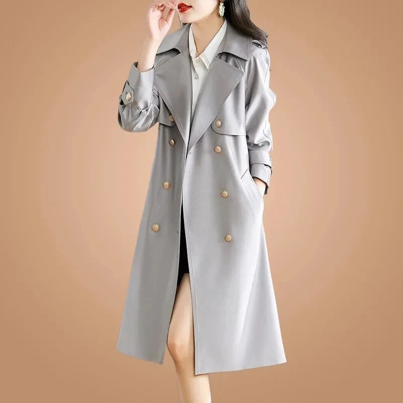 

Women's Casual Trenchcoat Fashion Loose Mid-Length Belt Double-Breasted Overcoat 2024 Autumn and Spring New Windbreakers Jacket