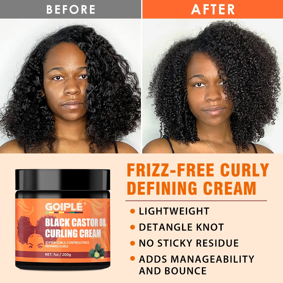 GOIPLE 200g Black Castor Oil Curl Cream for Defining Curl Wavy Boost Soften Curling Anti-Frizz Styling Moisture Hair Care Mousse
