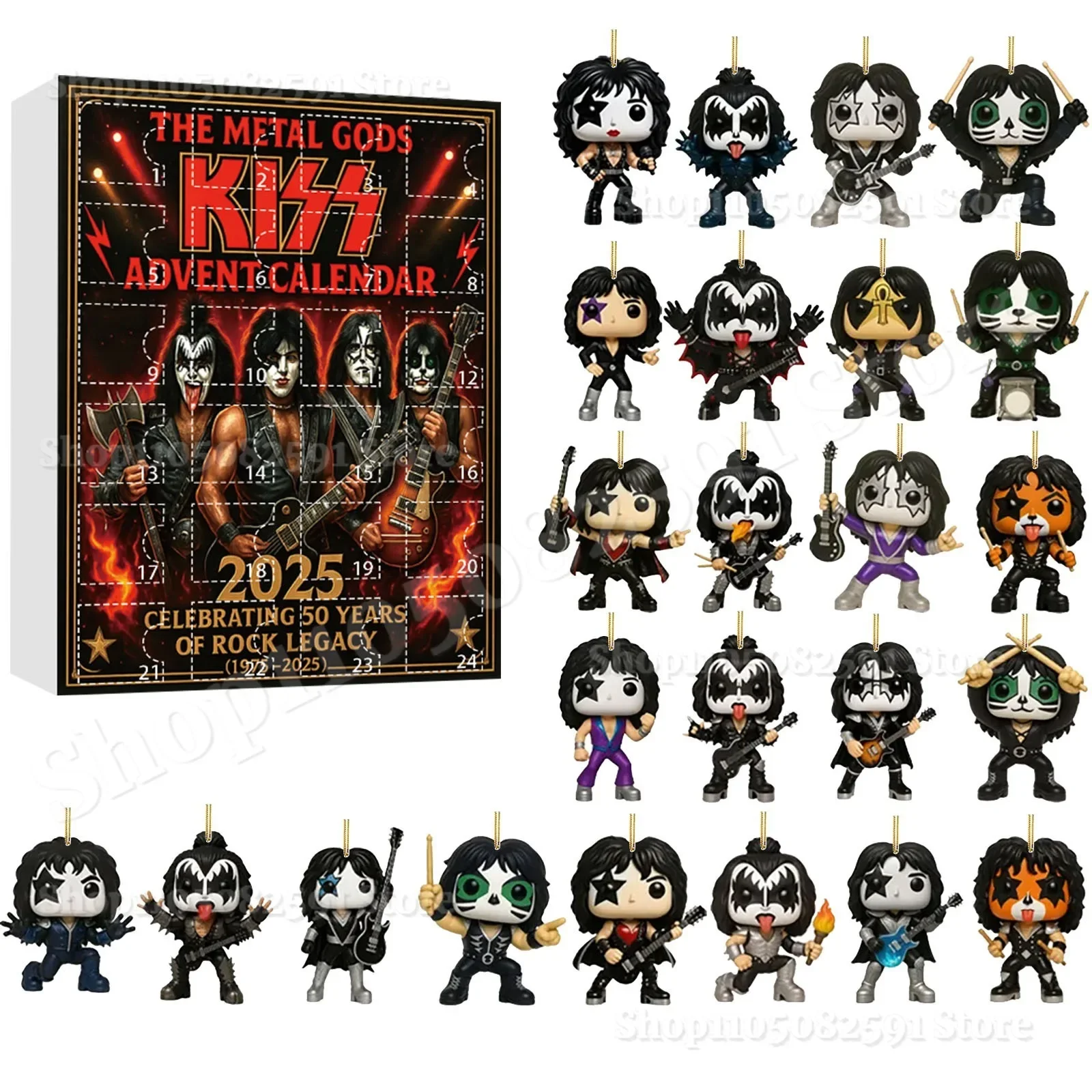Rock and Metal Eddie Advent Calendar 2025 2D Acrylic Eddie Hanging Christmas Band Pendant 24pcs Keychain