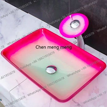 อ่างล้างหน้าแบบวางบนเคาน์เตอร์ รุ่น B567 ทำจากกระจกนิรภัย พร้อมก๊อกน้ำทองแดงและท่อระบายน้ำ 2