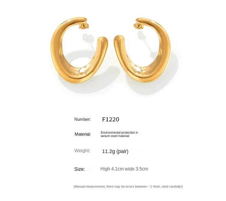 Neue Edelstahl Vergoldete Ovale Ohrringe Luxuriöse Geometrische Große Ohrringe für Damen Punk-Schmuck 2024 Trend Accessoires Geschenk – Detail 10