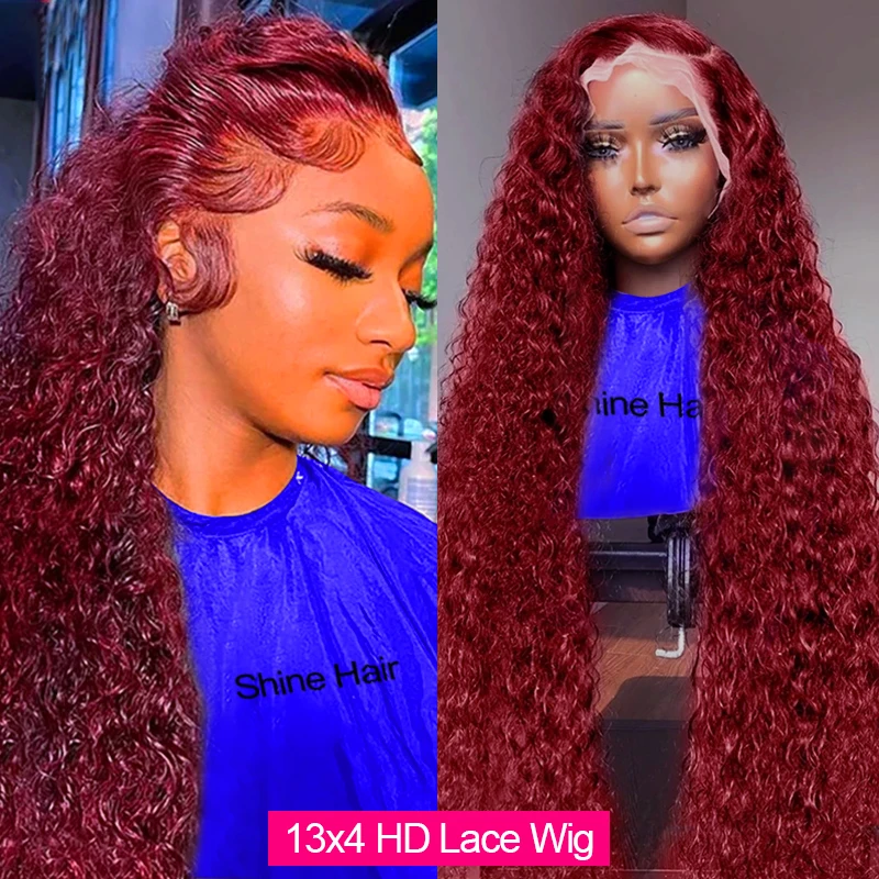 

13x6 Hd Lace 99j Burgundy Human Hair Wigs Glueless Wig Curly Red Colored Bob 360 Front Water Wave 4x4 13x4 Deep Wave Frontal Wig