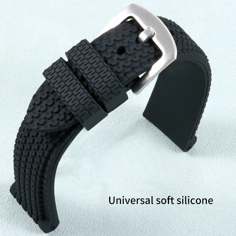 Cinturino orologio in silicone nero con fibbia nera argento in gomma 20 22 24 mm
