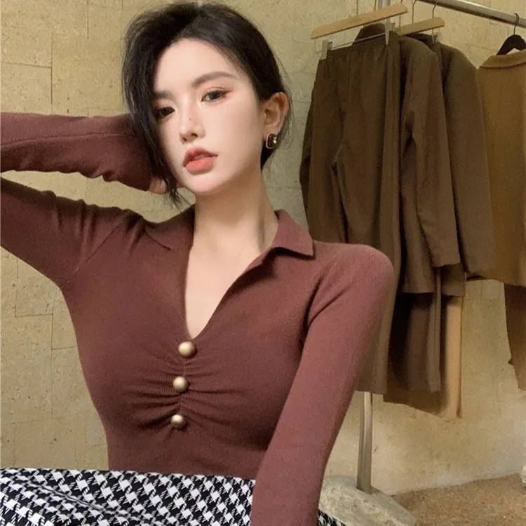 Spring Vintage Knitted Sweater Pullover Basic V Neck Long Sleeve Slim Fit T-shirt Female Autumn Jumpers Top Y2K Women Clothes cardigan for women