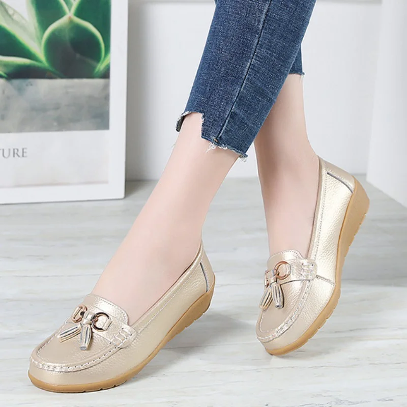 

Women Walking Loafers Round Head Solid Color Soft Bottom Non-slip Shallow Mother Shoes Summer Flats Mocasines De Mujeres