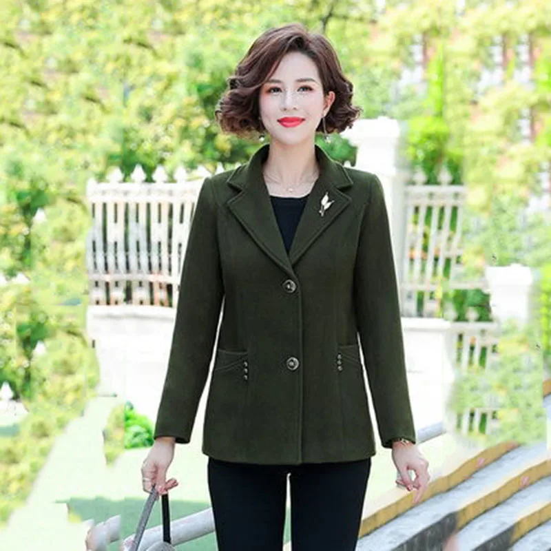 Middle-aged And Elderly Fashion Woolen Coat Ladies Short Western-style Suit Collar Autumn And Winter Leisure  Woolen Coat Womens