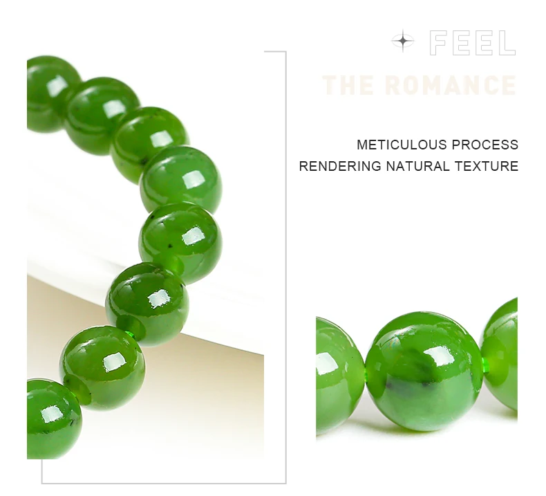 JD Natural Hetian Green Jade Round Bead Bracelets Women Genuine Gemstone Single Circle Reiki Healing Energy Balance Jewelry Gift