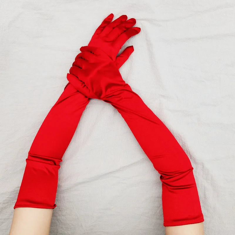 Satin Finger Gloves Adults Satin Finger Long Gloves Opera/Elbow/Wrist Stretch Women Flapper Gloves Matching Costume