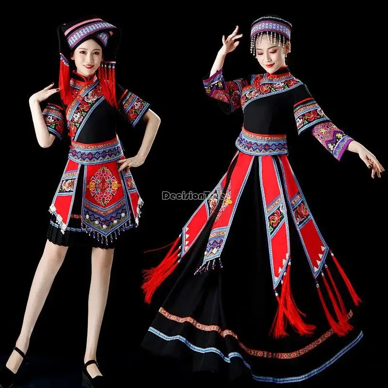 

2023 chinese traditional ethnic minorities style costume set female miao zu costume skirt dance performance costume set