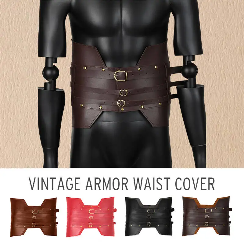 

Medieval Vintage Wide Belt PU Leather Men Knight Armors Steampunk Corset Adult Viking Girdle Pirate Cosplay Costume Accessories