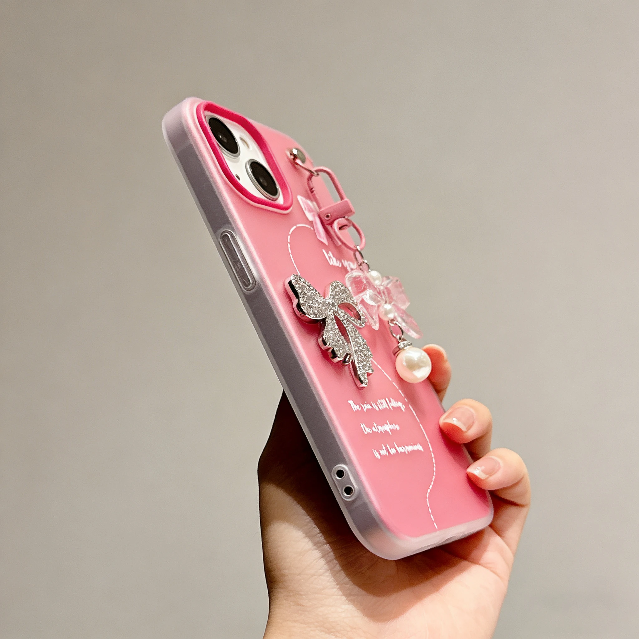 3D Bowknot Candy Pink Case with Chain - Matte Korean Finish