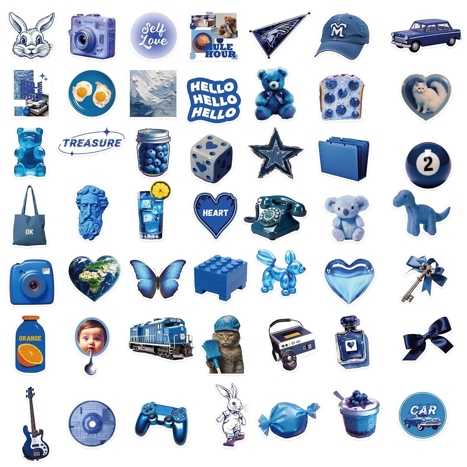 Blue Aesthetic Waterproof Stickers Set (50/57pcs) - Versatile Decoration for Laptops, Water Bottles, and Skateboards