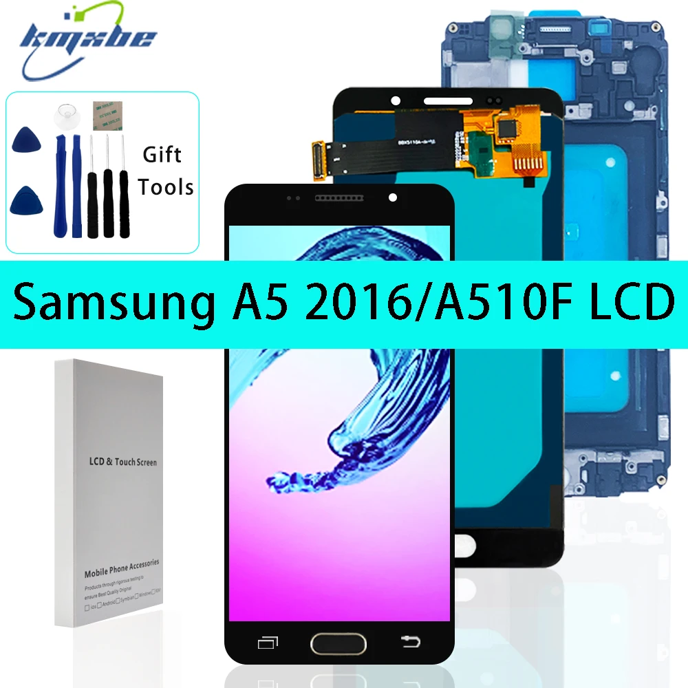 

5.2" Super Amoled LCD For Samsung Galaxy A5 2016 A510F Display Touch Screen Digitizer Assembly Replacement With Frame For A510M
