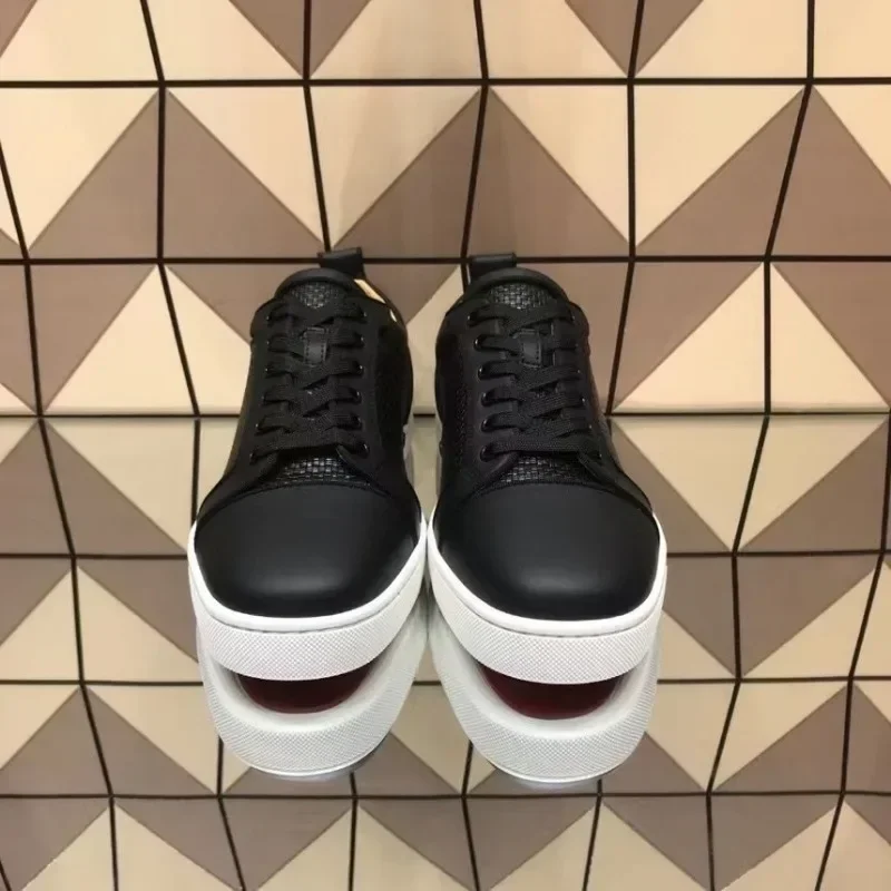 Luxury Low Cut For Men Trainers Driving Spiked Black Weave Genuine Leather Wedding Rivets Flats Sneakers Shoes Christmas Gift