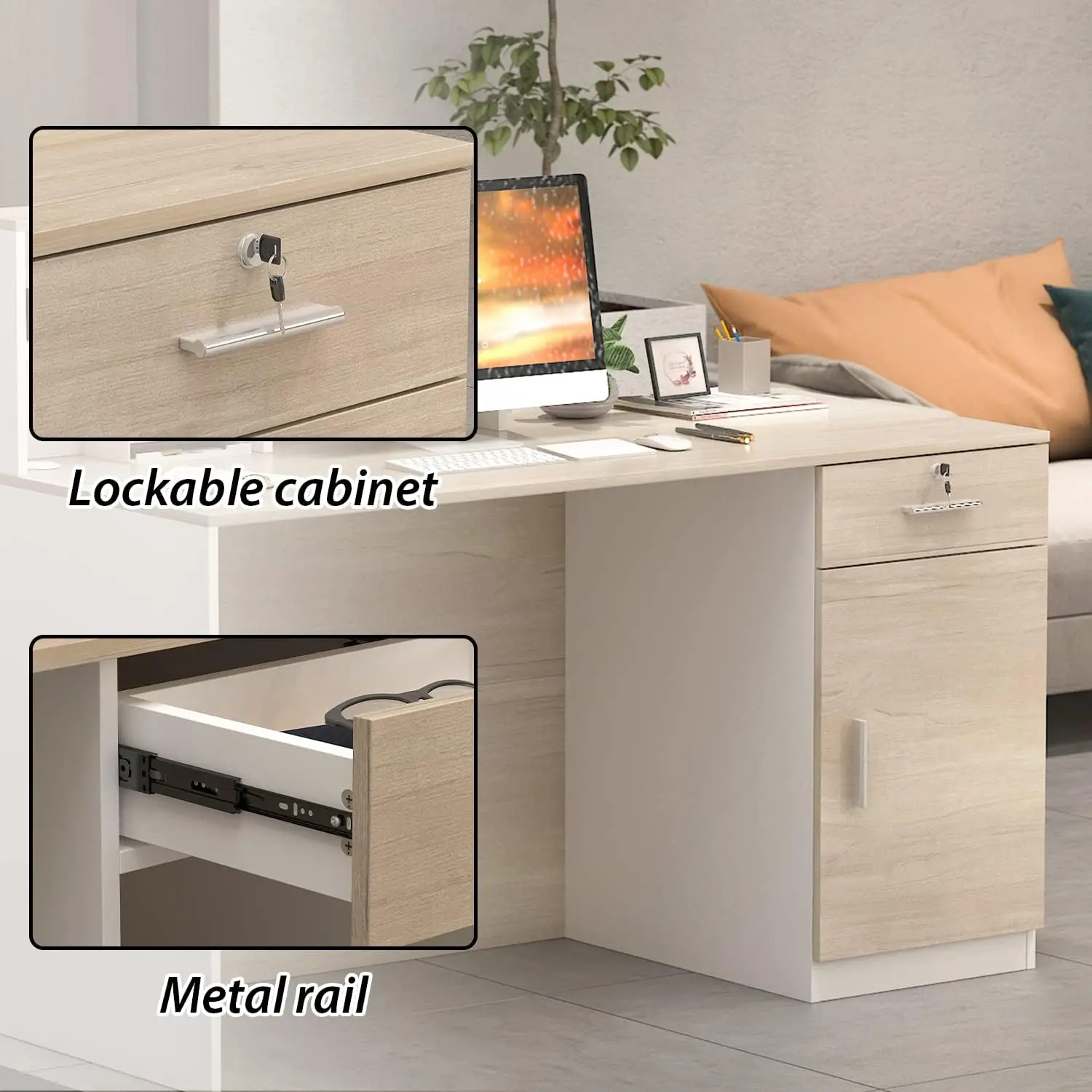 AIEGLE Reception Desk with Counter & Lockable Srotage Drawers, for Salon Reception Room Checkout Office, Natrual (55.1" L x 23.6