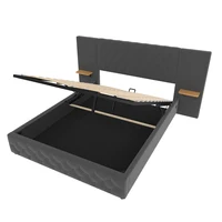 Современный каркас кровати 160x200 см — широкое мягкое изголовье со светодиодной подсветкой и USB-портами, кровать для хранения с гидравлическим подъемником, место под кроватью — изображение 6