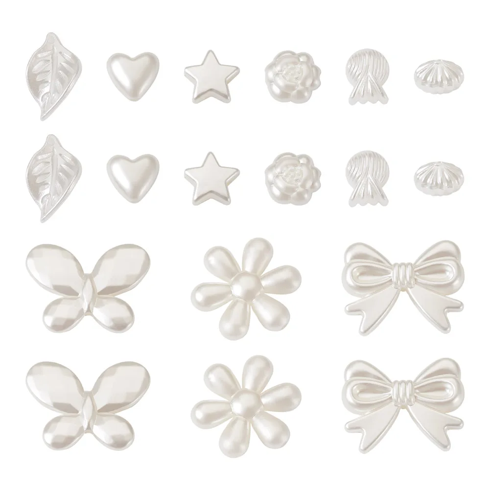 

180Pcs 9 Style ABS Plastic Imitation Pearl Beads White Acrylic Heart Flower Loose Beads for Bracelet Necklace Jewelry Making