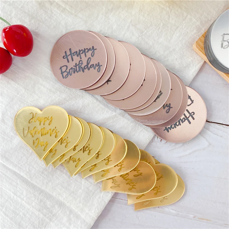 Acrylic Rose Gold Silver Happy Birthday Cake Topper Circle Cupcake Toppers Cake Decoration Birthday Party Dessert 10pcs birthday party supplies cake topper cake decorations cake toppers cupcake supplies