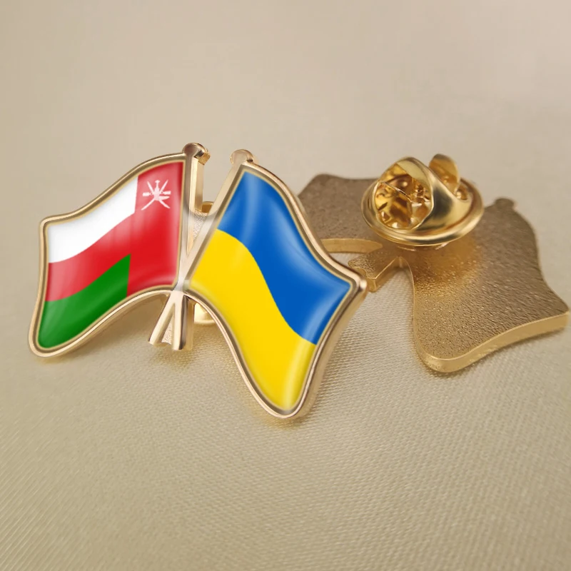 

Oman and Ukraine Crossed Double Friendship Flags Lapel Pins Brooch Badges