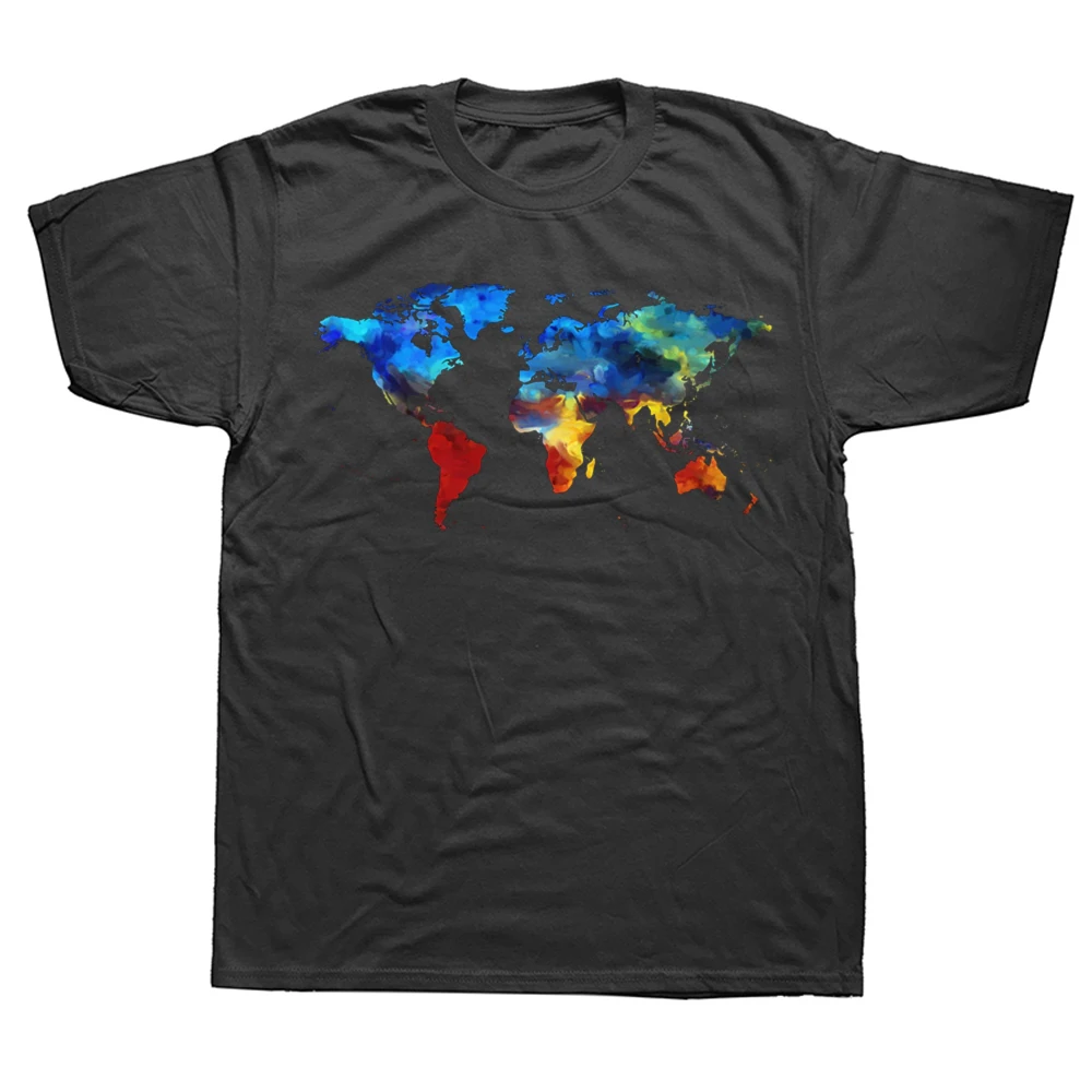 Lustige Karte der Welt, farbige Grafik, 100 % Baumwolle, T-Shirts für Herren und Damen, modisches, lässiges T-Shirt, lockeres, übergroßes Streetwear-T-Shirt