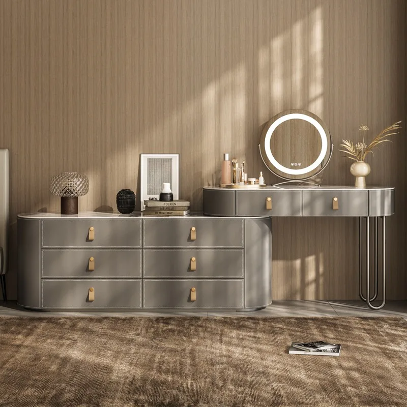 

Italian minimalist dresser TV cabinet integrated bedroom Modern minimalist solid wood saddle leather makeup table storage closet