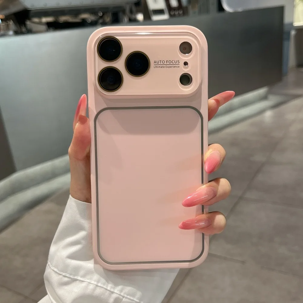 Luxury Candy Color Crystal Silver Border Phone Case with Large Window and Glass Lens Film
