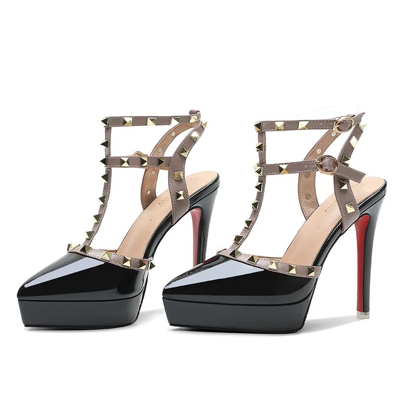 Women 10cm 12cm High Heels 2.5cm Platform Sandals Party Pumps Lady Stiletto Studded Fetish Nighclub Red Bottom Shoes 2