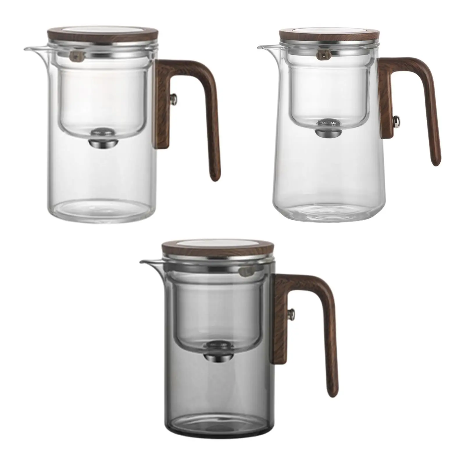 Glass Teapot Wooden Handle,Kettle for Loose Leaf Tea,Portable,Creative,Tea Gifts with Strainer Water Separation for Tea House