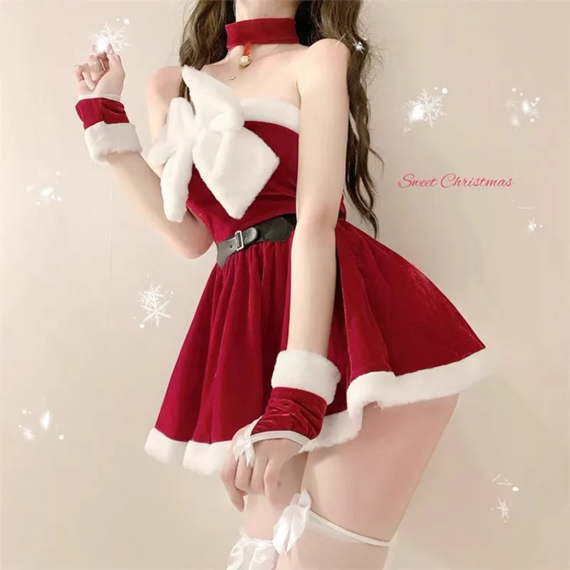 

Christmas Santa Girls Dress Women Xmas Party Anime Maid Cosplay Bowdress Fantasy New Year Carnival Flannel Holiday Party Kawaii