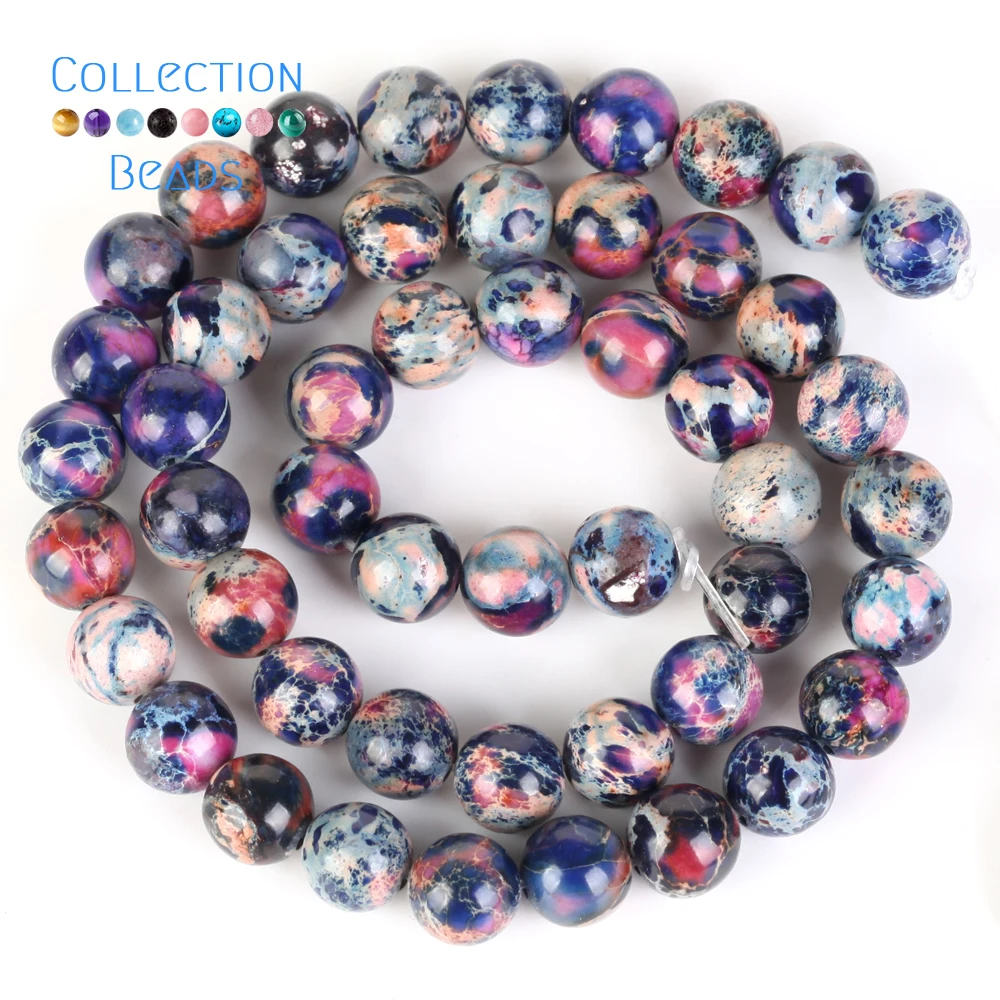Natural Stone Sea Sediment Jasper Beads in Purple & Lake Blue - Round Spacer Beads for DIY Jewelry & Bracelets