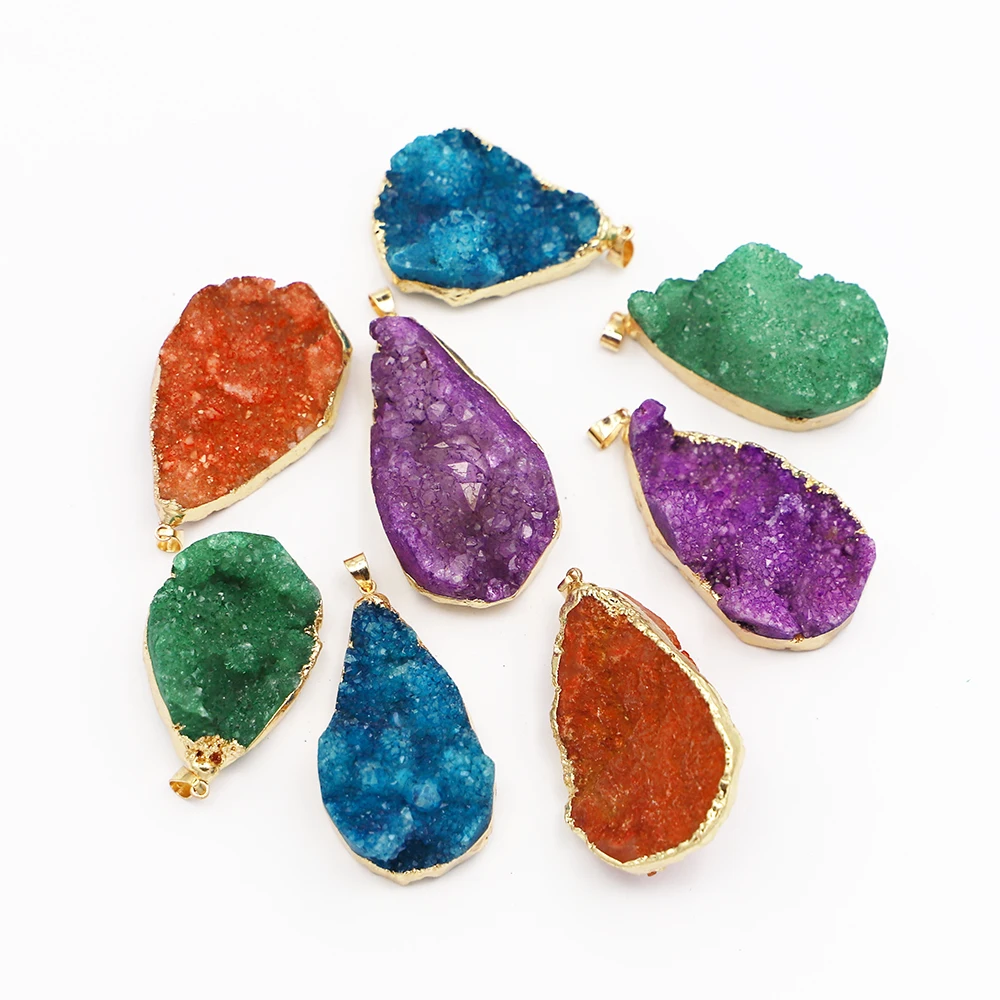 New Designer Natural Stone Druzys Cluster Water Drop Agates Pendants Charm Necklace Men Jewelry Making 6PCS Bulk Items Wholesale