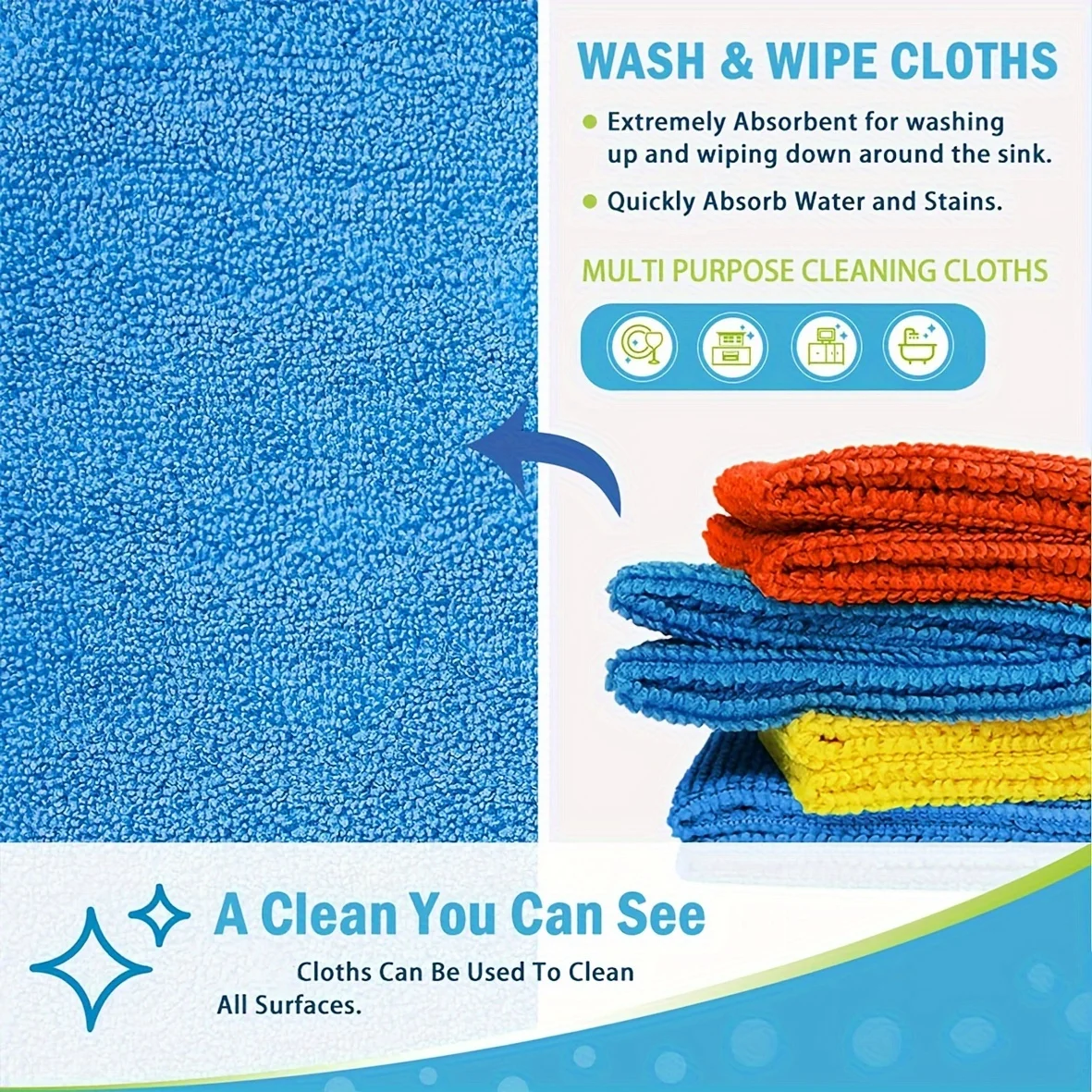 Ultra Absorbent Microfiber Cleaning Cloths - Streak-Free for Outdoor, Bathroom, Kitchen & Patio